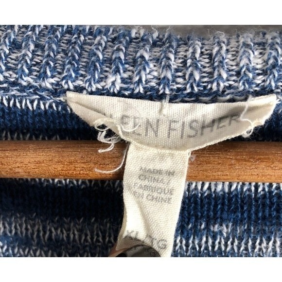 Eileen Fisher Organic Linen Blend Striped Blue Contrast Pullover Sweater - Picture 7 of 8